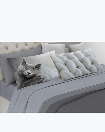 Set Lenzuola Letto Matrimoniale Made in Italy - Gatto Addormentato Grigio - Gatto 2 Piazze